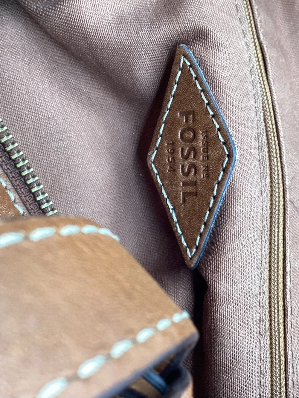 Fossil Emma Satchel Leather Shoulder Bag in Cognac Brown